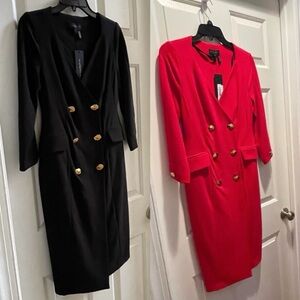 New Donna Karan New York 3/4 Sleeve Double Breasted Red Midi Blazer Dress 2